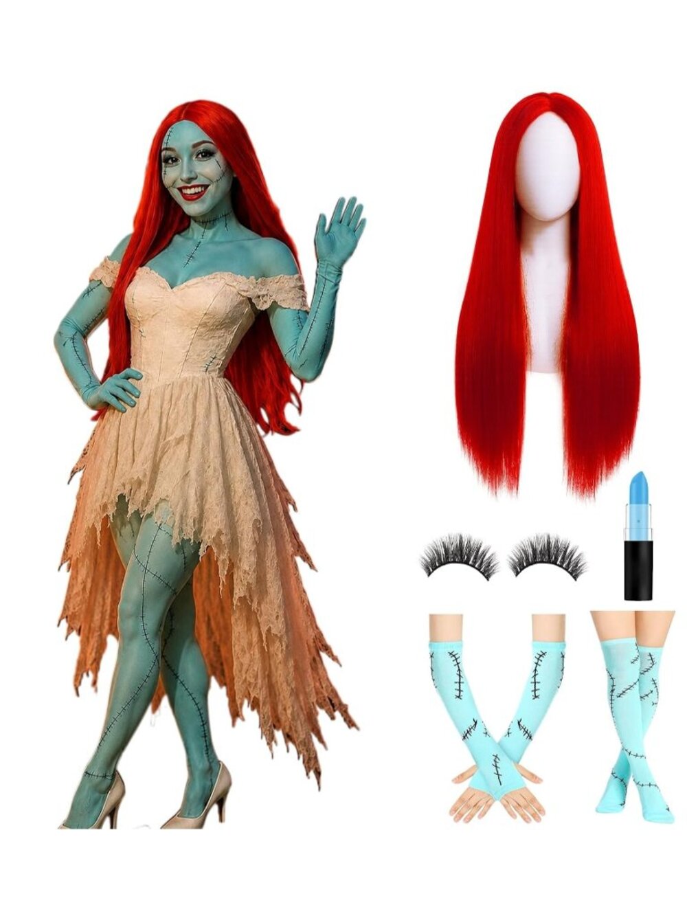 Women's Red Straight Cosplay Convenient Set Include Adjustable Wig Cap Headpiece